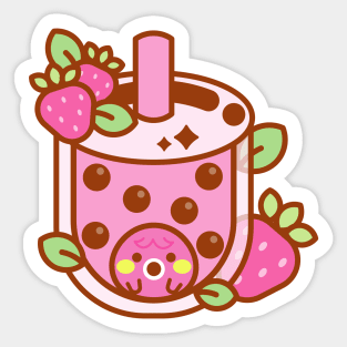 Pink Strawberry Boba Tea Sticker